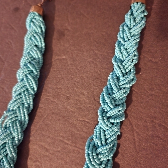 Turquoise Braided Summer Seed Beaded Necklace 18" NWT - Picture 6 of 6